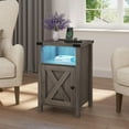 thumbnail image 6 of ChVans Set of 2 Farmhouse Nightstand with LED Lights & Charging Station for Bedroom, Rustic End Table with Barn Door & Storage Shelf, Grey, 6 of 8