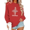 thumbnail image 4 of SYMOID women's red christmas cross sweatshirt, cotton oversized crewneck with festive graphic for ch-ch holiday casual,Size S, 4 of 6