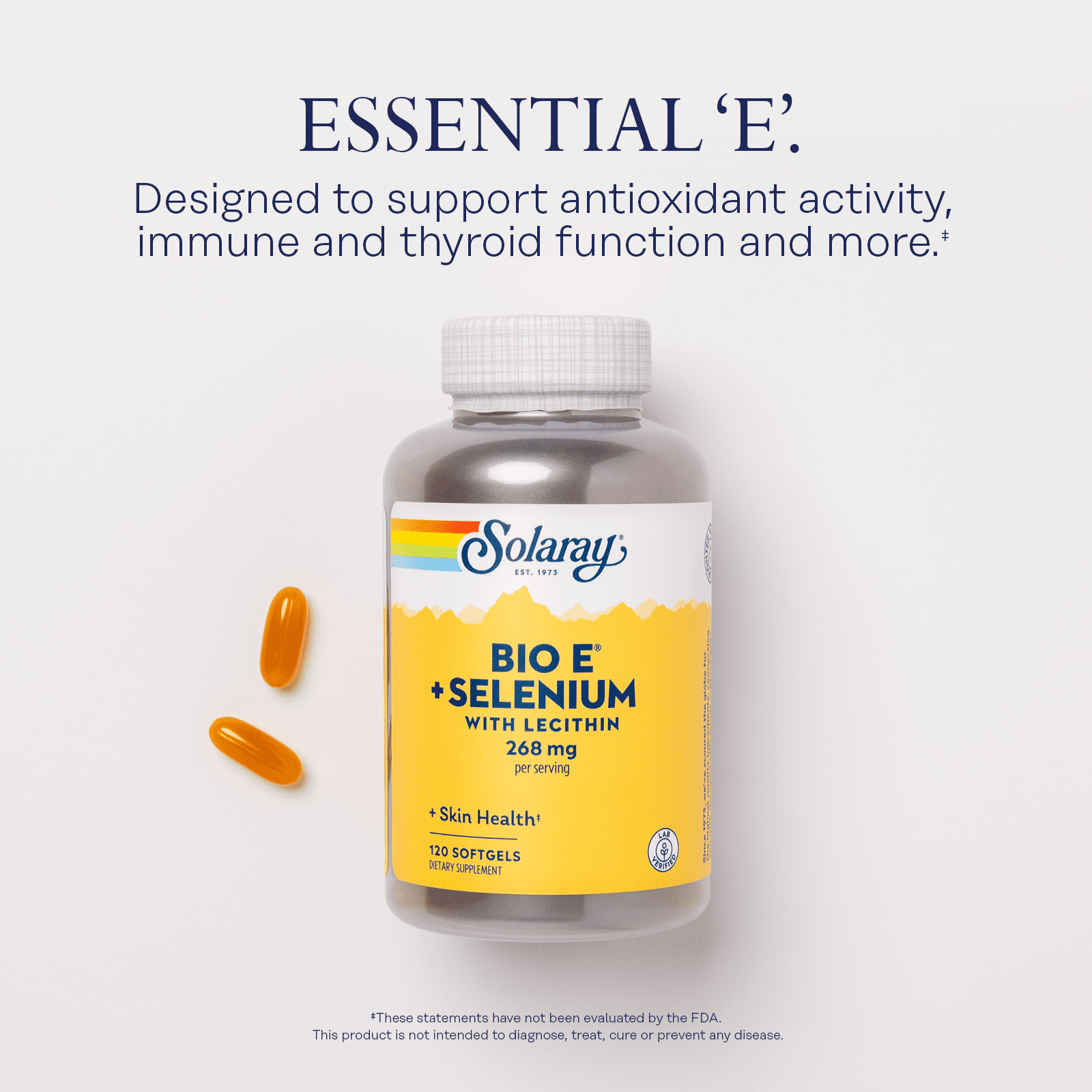 Solaray Bio Vitamin E with Selenium 400IU | Healthy Cardiac Function, Antioxidant Activity & Skin Support | High Absorption | 120 Softgels