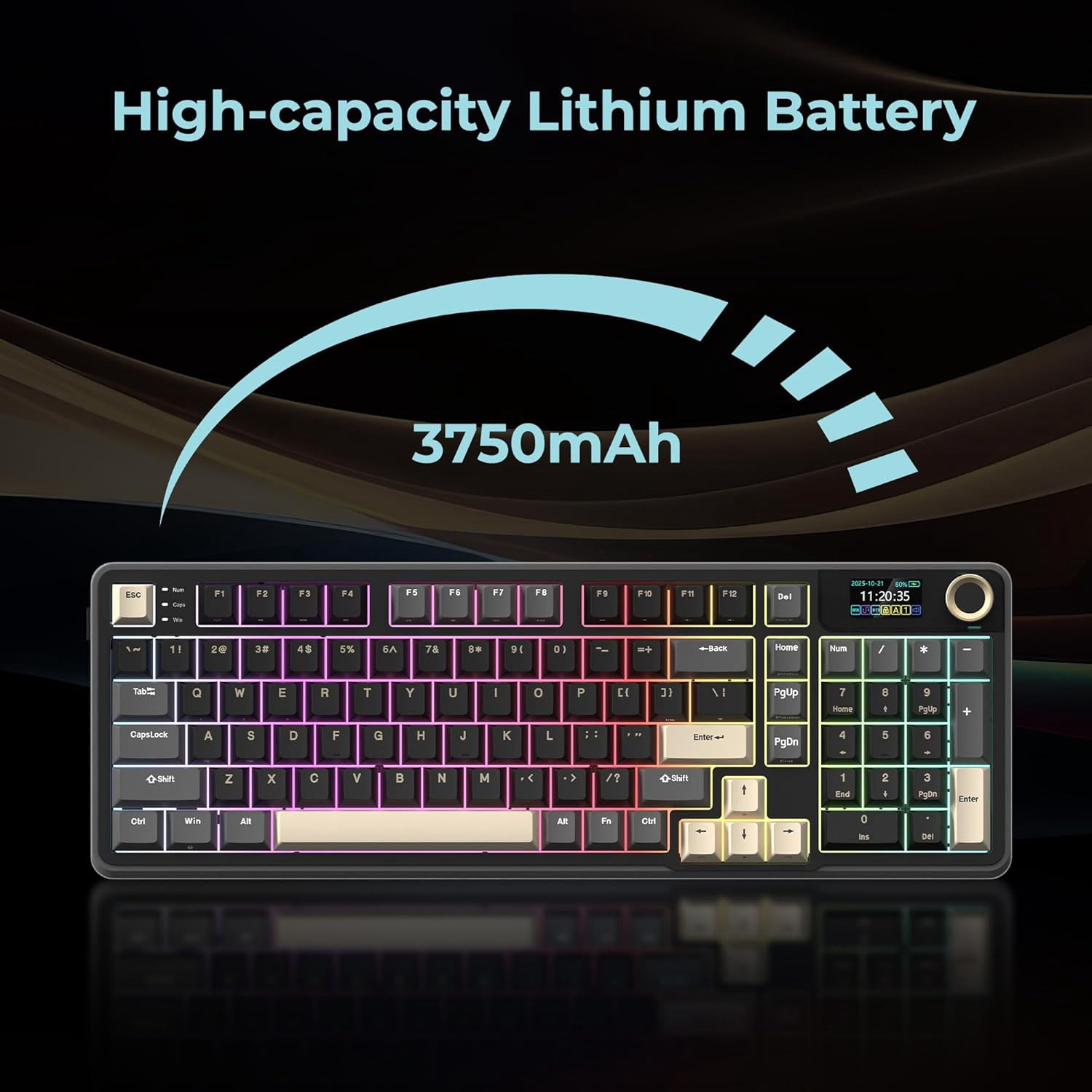 Rosewill Neon S96 Wireless Mechanical Keyboard, 98-Key Layout w/ Volume Knob, Bluetooth / 2.4GHz / USB-C, Hot-Swappable Blue Switches, RGB Backlit, 3750mAh Battery, Windows & macOS, Black