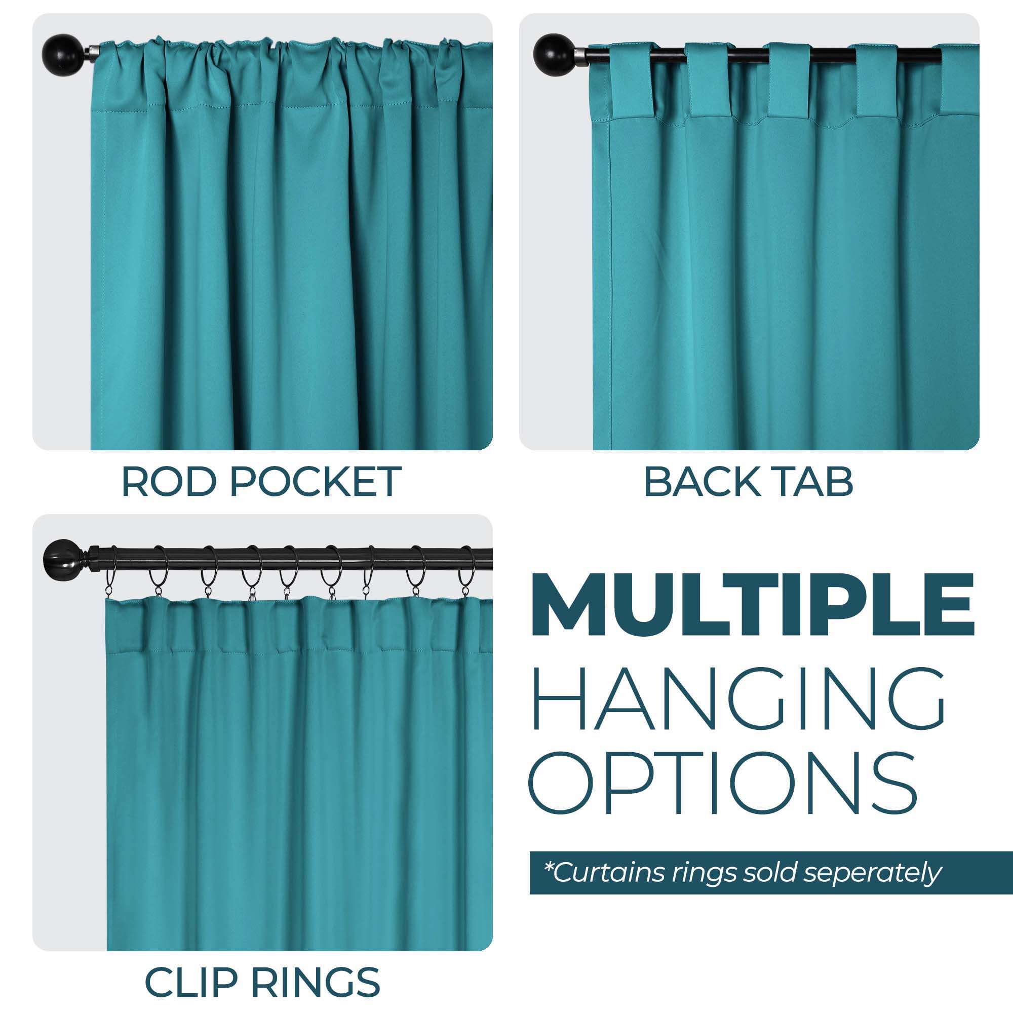 Superior Blackout Solid Light Filtering Back Tab Curtain Panel Set, 42" x 96", Aqua