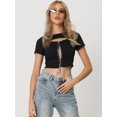 thumbnail image 4 of Unique Bargains Women's Rib-knit Contrast Stitch Lace Up Front Tank Croppped Top M Black, 4 of 6