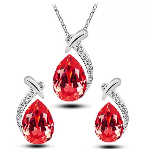 YYKihy Drop Water Fashion Women's Flash Drill Suit Pendant Earrings Necklace Necklaces & Pendants