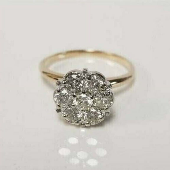 Round Certified Real Moissanite Cluster Engagement Ring 18K Yellow Gold Plated