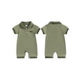 thumbnail image 3 of Baby Boy Short Sleeve Romper, Dinosaur Print Half Button Up Collared Bodysuit, Cute Summer Infant Clothes, 3 of 10