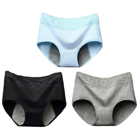 

Women Underwear 3-Pack Menstrual Lace Panties Briefs Stretchy Mid-Waist Briefs Stretchy Lace Female Underpanty Panties Comfort Undergarments