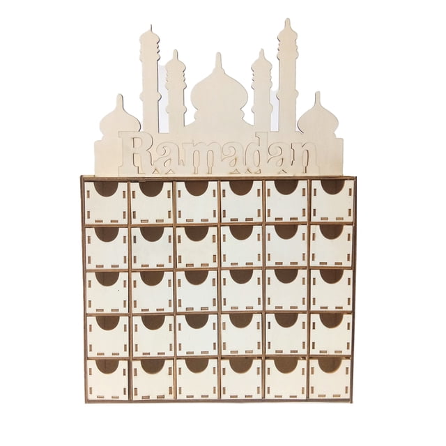 Ramadan Cuenta regresiva Calendario Interesante Madera Artesanía Festival Adornos Decoraciones de escritorio EID Decoración temática para la decoración de la celebración Yuarrent HA011946-00