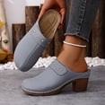 thumbnail image 3 of Mules for Women Round Closed Toe Heeled Sandals Slip on Chunky Heels Fashion Casual Slides Retro Leather Backless Dress Shoes Grey Size 8.5, 3 of 5