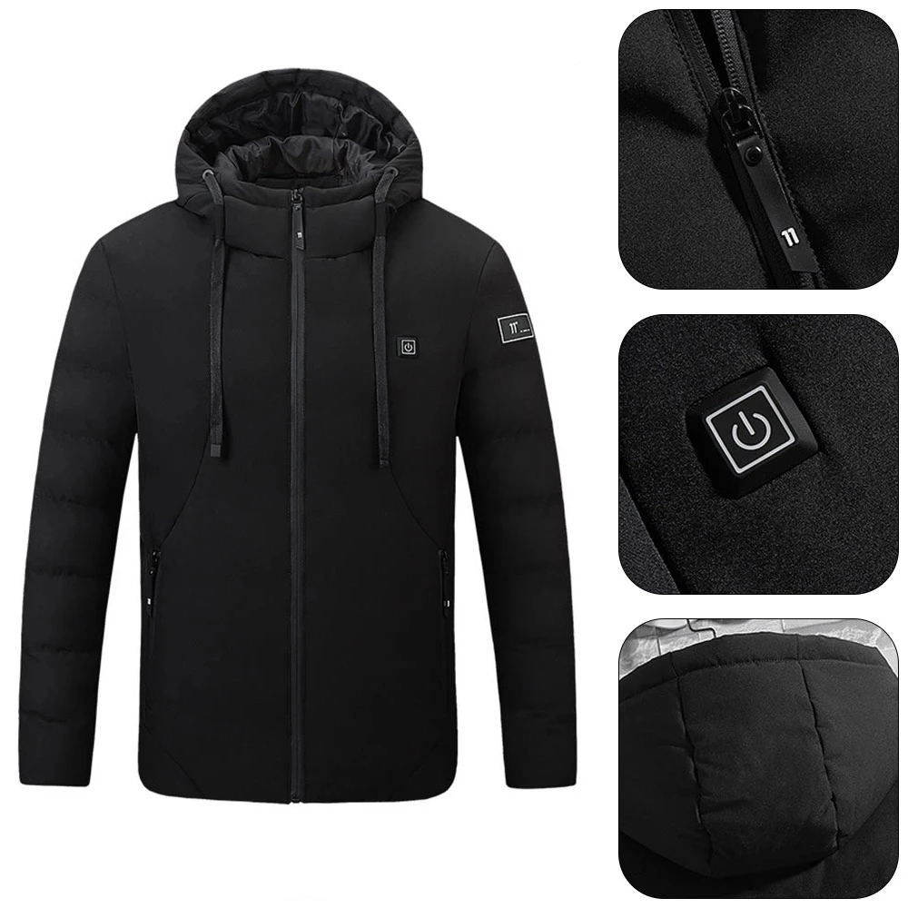 Avamo Man USB Heated Jacket,Lightweight Hooded Down Heated Coat,Full-Zip Long Sleeve Shell Heated Outwear,Winter Outdoor Warm Electric Heating Jacket Coat Outwear Clothing With Power Bank - image 5 of 10