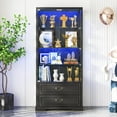 thumbnail image 6 of VKCC 66.9" Display Cabinet with LED, Glass Door Curio Showcase with Drawers, 4-Tier Storage for Collectibles, Black, 6 of 8