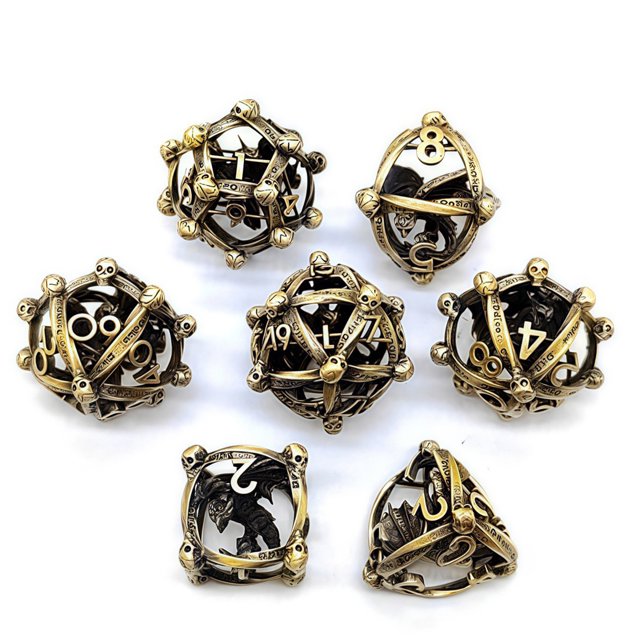 Hollow Dice Set DND Polyhedral Dragon and Dungeon Board Game TRPG Dice,Gold Metal Dice