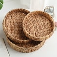 thumbnail image 3 of Natural Water Hyacinth Storage Baskets Round Basket Tray Fruit Tray Grass Weaving Storage Serving Trays with Handle 28*6cm, 3 of 9