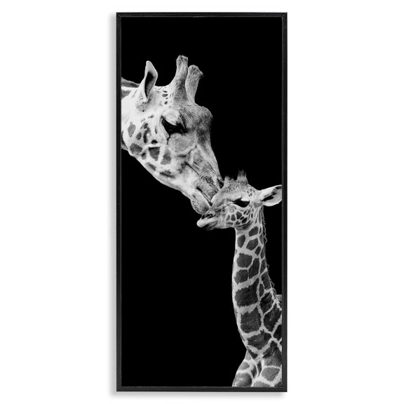 Stupell Industries Traditional Beautiful Baby Giraffe Loving Mother Monochrome Portrait Black Framed Giclee Art, 10 x 24, by Incado