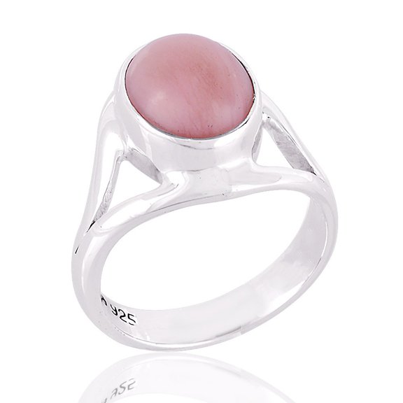Pink Opal Ring Sterling Silver Rings Handmade Ring Oval Cabochon Pink Opal Ring Statement Ring for Women