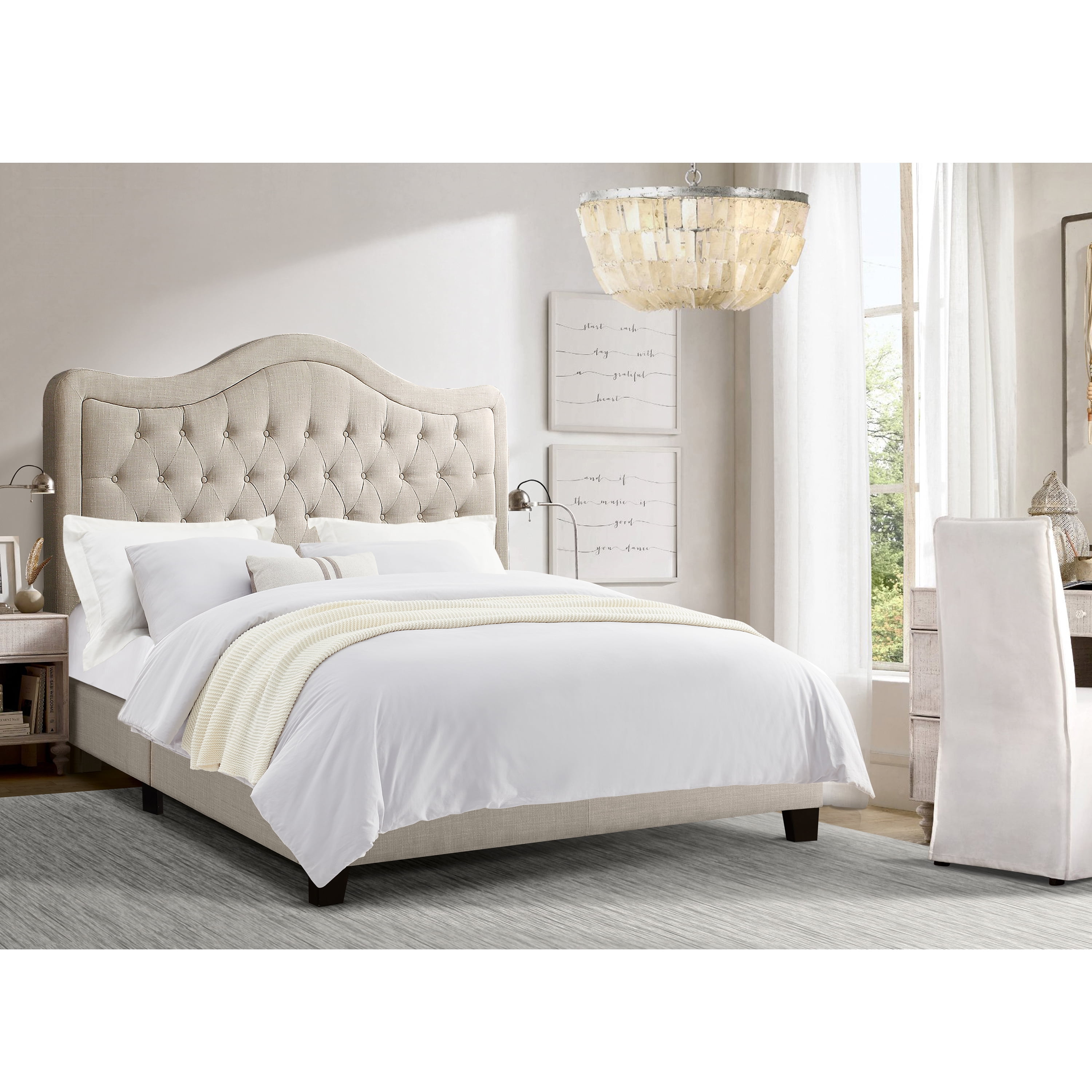 Gewnee Twin Size Bed Frame with Adjustable Headboard,Linen Upholstered Platform Bed Frame with Strong Wooden Slats,Mattress Foundation,Box Spring Required,Beige