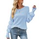 thumbnail image 1 of Jersey de punto con cuello redondo y manga de linterna de color sólido para mujer Abanopi Azul/Grande, 1 of 7