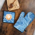 thumbnail image 5 of Blue White Tie Dye Swirl Pattern Kitchen Oven Mitt and Pot Holder Sets 2 Pcs for Baking, Cooking and Grilling, Heat Resistant Up To 392 °F, 5 of 7