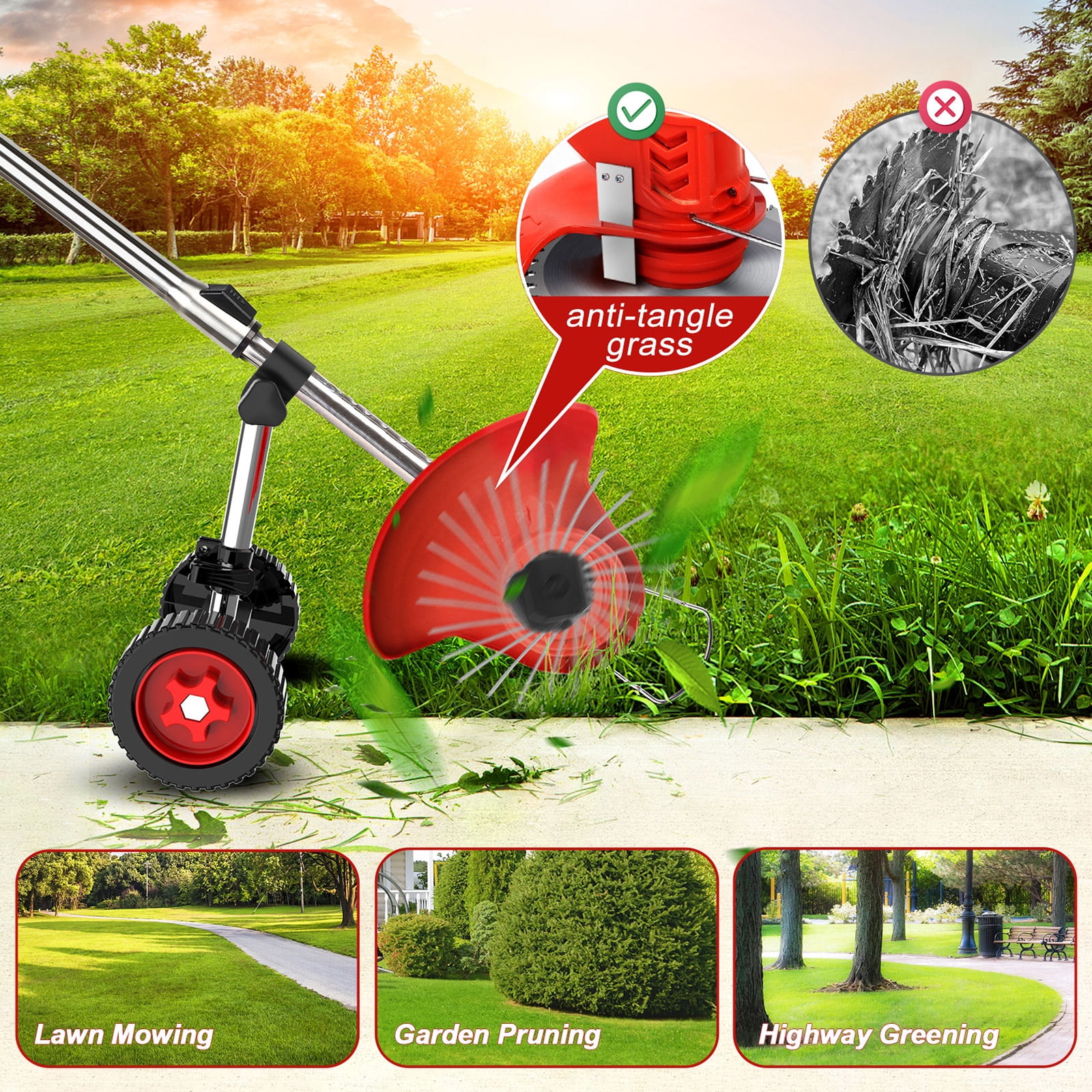 Weed Eaters Cordless with 2025 Upgraded Wheels, Tanbaby 3-in-1 Battery Powered, 6 inch Grass Trimmer & String Trimmer/Edger Kit for Lawn Garden Trimming