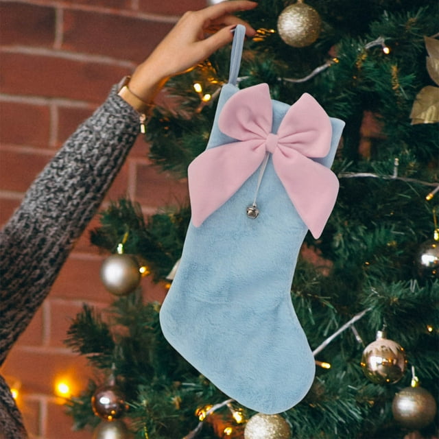Festive Knitted Christmas Stocking | Embroidered Santa Hosiery Gift Bag | 27x46cm Holiday Decoration with Hanging Loop