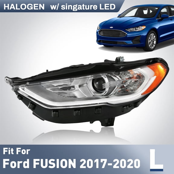 Halogen Headlight For 2017-2020 Ford Fusion w/ LED DRL&Bulbs Left Driver Side
