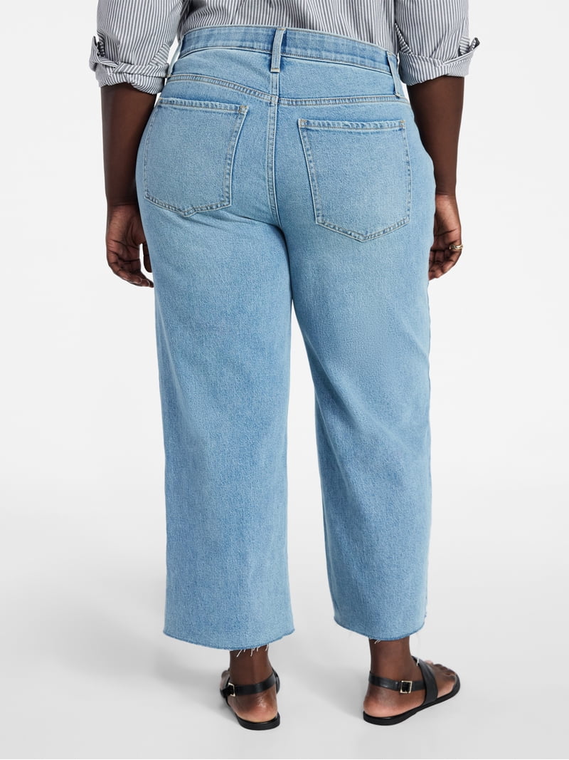 Terra & Sky Women's Plus Size Mid Rise Wide Leg Ankle Cut Hem