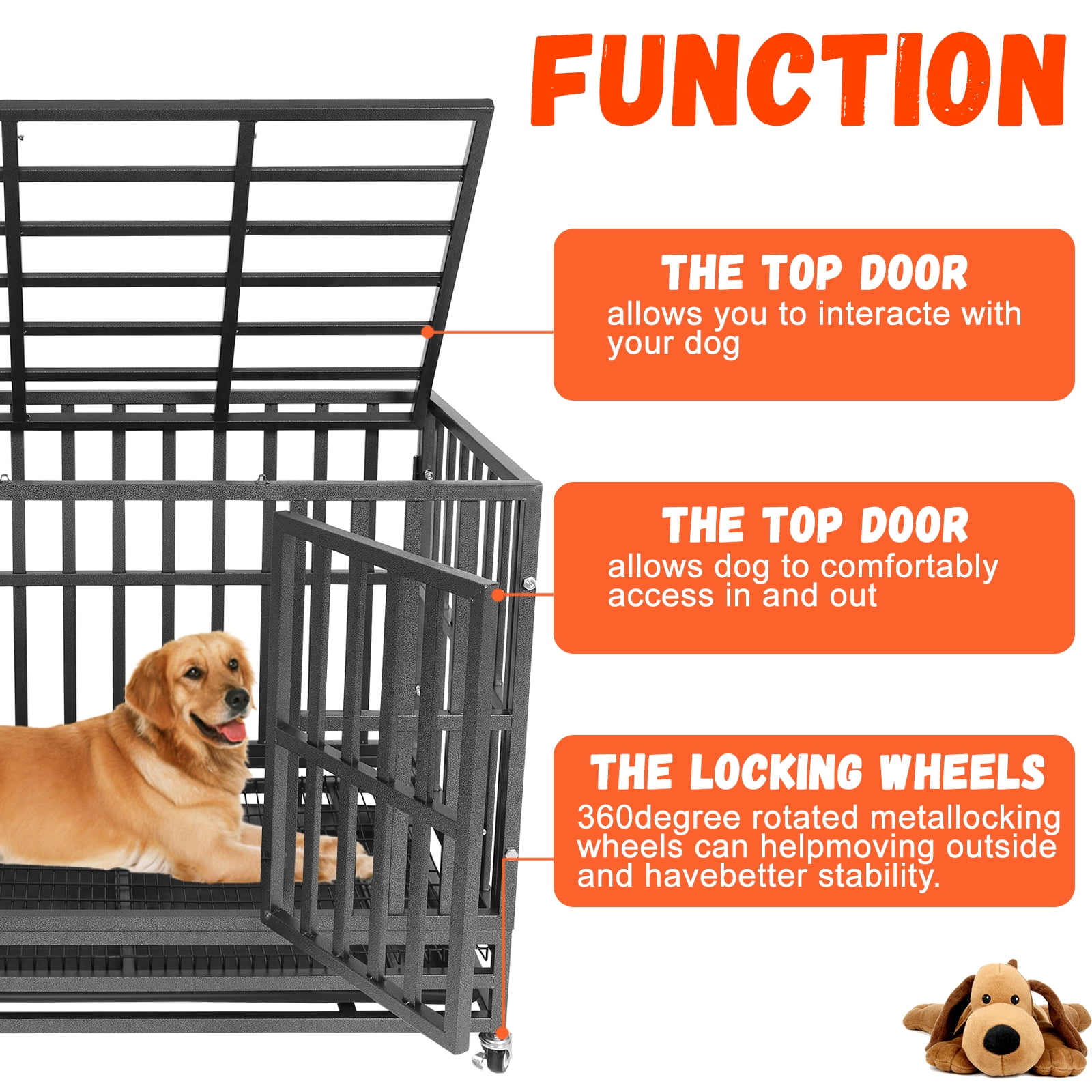 Confote 48 Inch Heavy Duty Dog Crate Metal Kennel, Pet Cage with Lockable Wheels, High Anxiety Double Door for Medium Large Dogs
