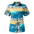 thumbnail image 6 of DENGDENG Hawaiian Shirt For Women Plus Size Short Sleeve Button Down Collar T Shirts Summer Tropical Print Tops Beach Casual Graphic Tees Loose Fit Basic Blouses Light Blue L, 6 of 6