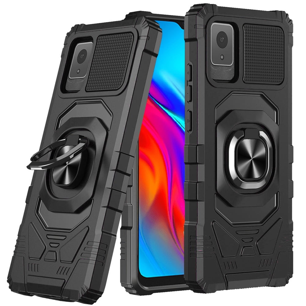 For TCL K24 Hybrid Dual Layer with 360° Rotate Magnetic Ring Stand Holder Kickstand TPU Rugged PC Shockproof Cover ,Xpm Phone Case [ Black ]
