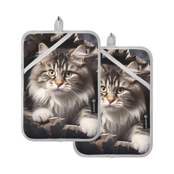 ALAZA Cat Pot Holders Set of 2 Heat Resistant Kitchen Oven Mitts