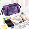 thumbnail image 5 of Nylon Fish Mouth Pencil Case with Large Capacity Zipper Pencil Pouch Purple and Black Tie-dye Texture Pencil Bag Organizers, 5 of 7