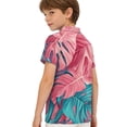 thumbnail image 5 of longantii Boys Short Sleeve Polo Shirt Tropical Leaf Print Casual Golf Shirt Cozy Comfort Collared School Uniform Shirt Hawaiian Style Kids Summer Tops Watermelon Red 13-14 Years, 5 of 6