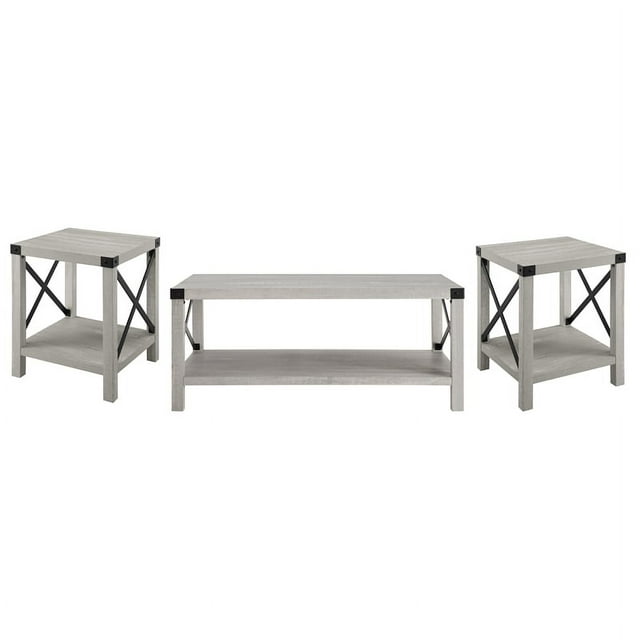 Ensemble de Table d'Appoint en Bois Rustique et Métal 3 Pcs - Gris Pierre