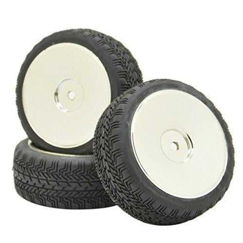 Rowiz 4PCS 12mm Hub Silver Rim & Tires 1/10 Off-Road RC Car Buggy Disc Wheel Tyre w/ Foam Inserts 