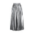 thumbnail image 4 of Gold Pleated Maxi Skirt, Accordion Elastic Waist Aline Swing, Metallic Shiny Long Party Skirts for Women, 4 of 5