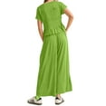 thumbnail image 2 of Women'S 2-Piece Smocked Top & Wide-Leg Pants Set-High-Waisted Lounge Outfit with Pockets Casual Boho Set Green L, 2 of 5