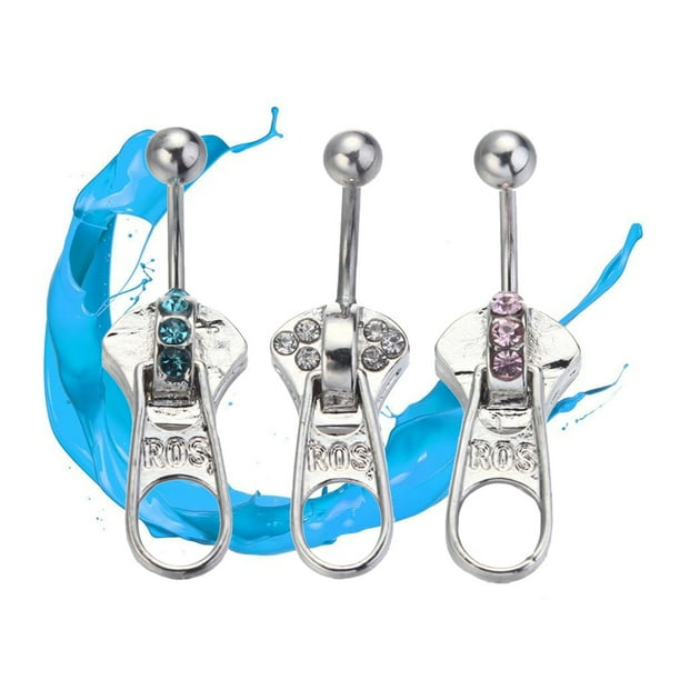 3Pcs Zipper Belly Button Ring Studs Navels Piercing Jewelry Body