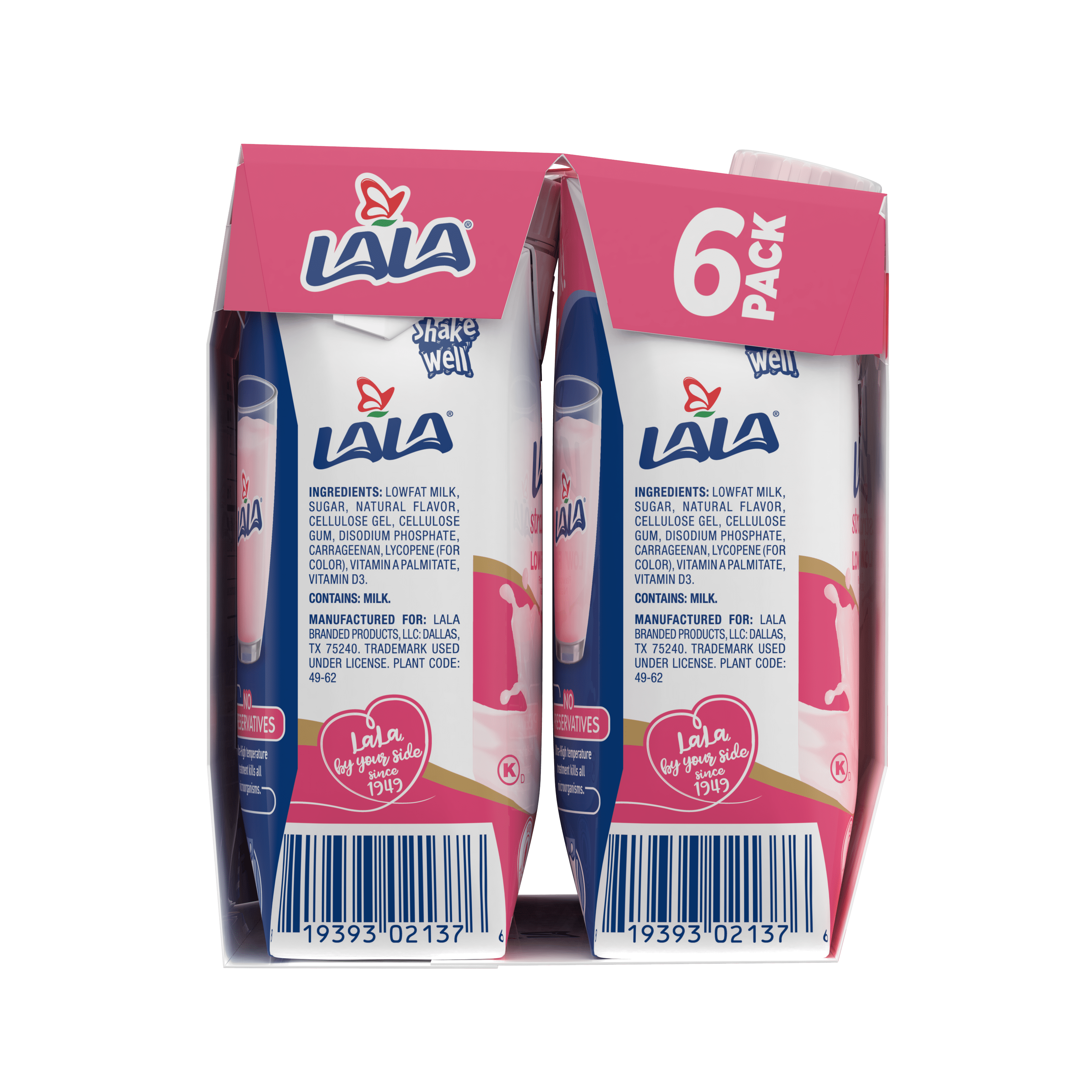 LALA Low Fat Shelf-Stable UHT Milk Drink, Strawberry, 8.25 oz Carton Container (6 Ct)