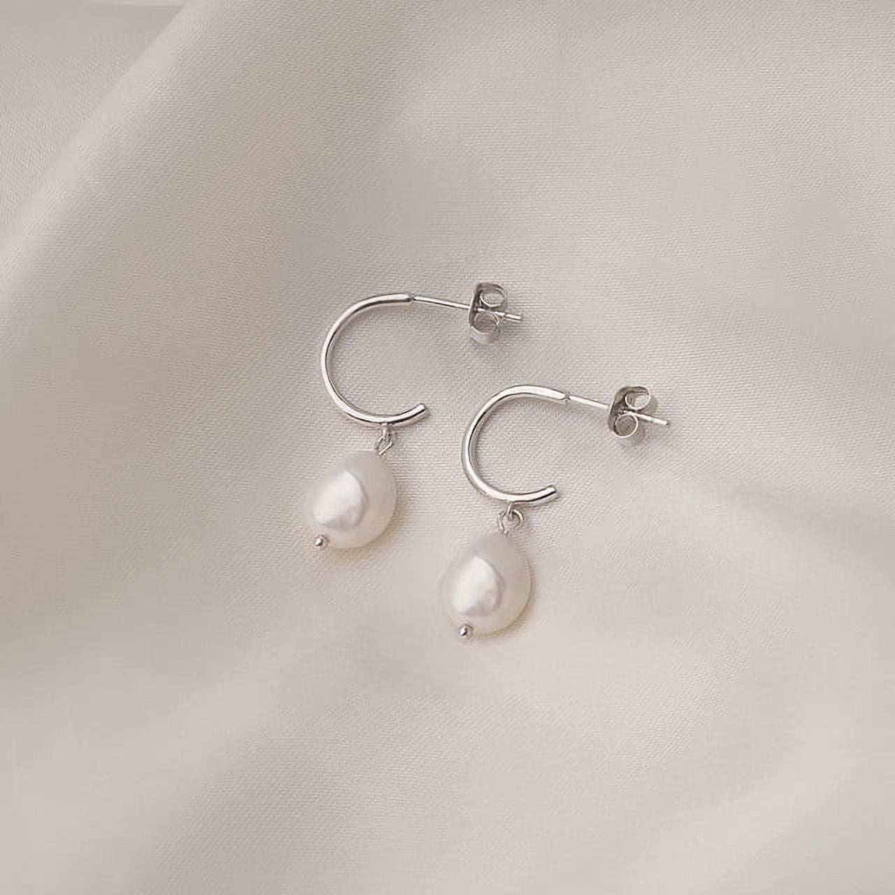 Pearl Hoop Earrings - Pearl Earrings - Pearl Hoop Earrings Sterling Silver  - Bridesmaid Jewelry - Bridesmaids Gift - Valentines Day Gift For Her