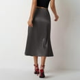 thumbnail image 5 of Wyobmus Women's Satin High Waist Maxi Skirt Elegant Hidden Side Zipper Elastic Waist Flared A Line Midi Skirts A-Dark Gray, 5 of 5