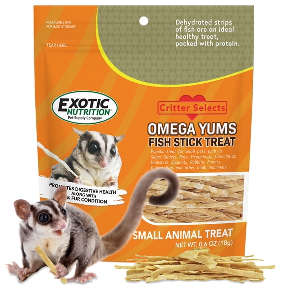 Omega Yums Fish Stick Treat for Sugar Gliders | All Natural & Made with Real Fish 2 oz