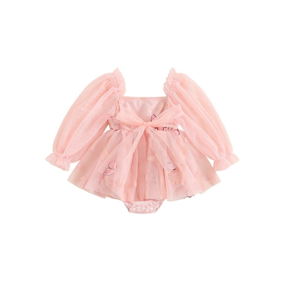 Suealasg Baby Girls Romper Dress 3 6 12 18 24 Months Long Sleeve Butterfly Print Romper Dress Infant Girls Princess Photo Shoot Outfits