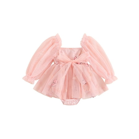 

Baby Girls Mesh Romper Dress Butterfly Print Long Sleeve Jumpsuits