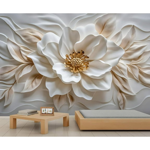 Modern Luxury Relief Flowers Wall Mural, Stereo Flower Wallpaper, Nordic Light Luxury Art Custom Photo Wallpaper Wall Decals For Bedroom Living Room 110"W x 79"H (Not Peel and Stick)