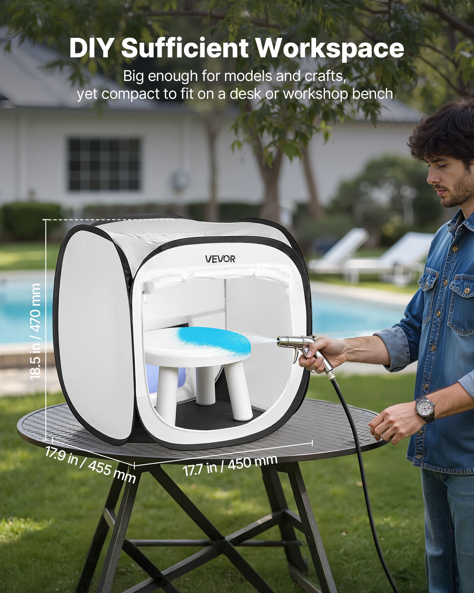 VEVOR Portable Paint Booth Tent, 15.94 x 15.94 x 16.9 inch Pop-Up Portable Spray Paint Tent with Mesh Door, Spray Painting Tents for Small Models, Sculptures, Vases, Photo Frames, Pop-Up Design