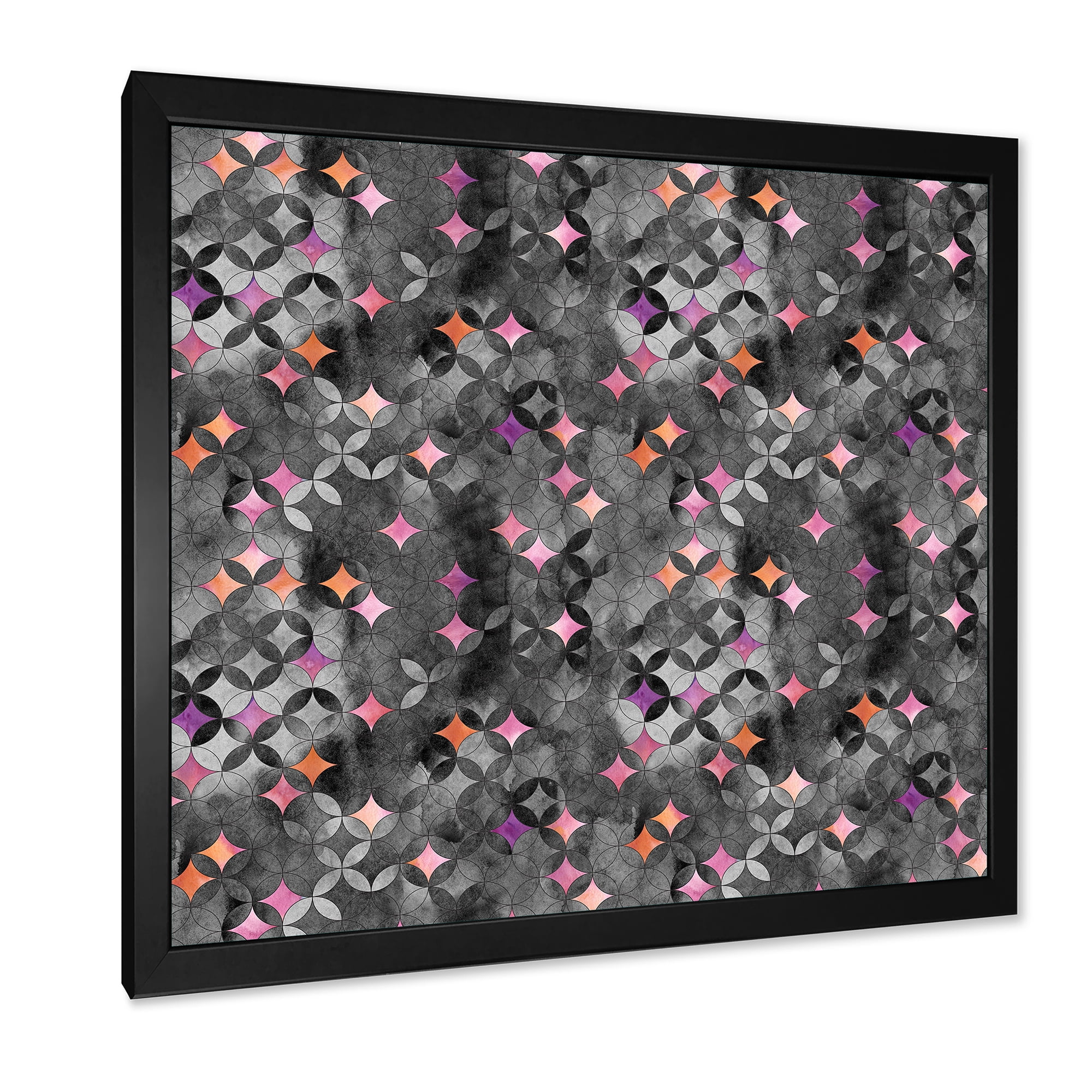 Designart 'Geometry Pink Stars With Intersecting Circles' Modern Framed Art Print