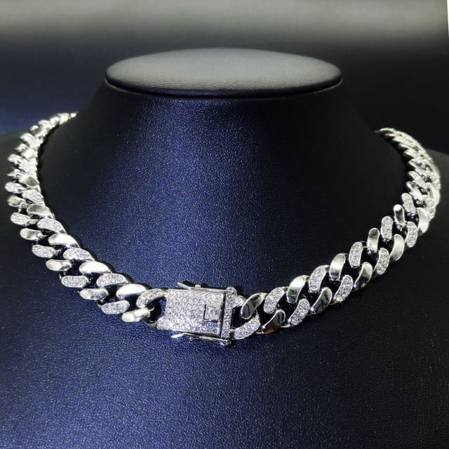 2023 Nueva cadena cubana con diamantes 12mm collarHiphop pulsera de cadena cubana Collar de hombre
