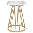 thumbnail image 4 of 16" Modern Wood Side Table with Metal Caged Base - White Marble / Gold, 4 of 6