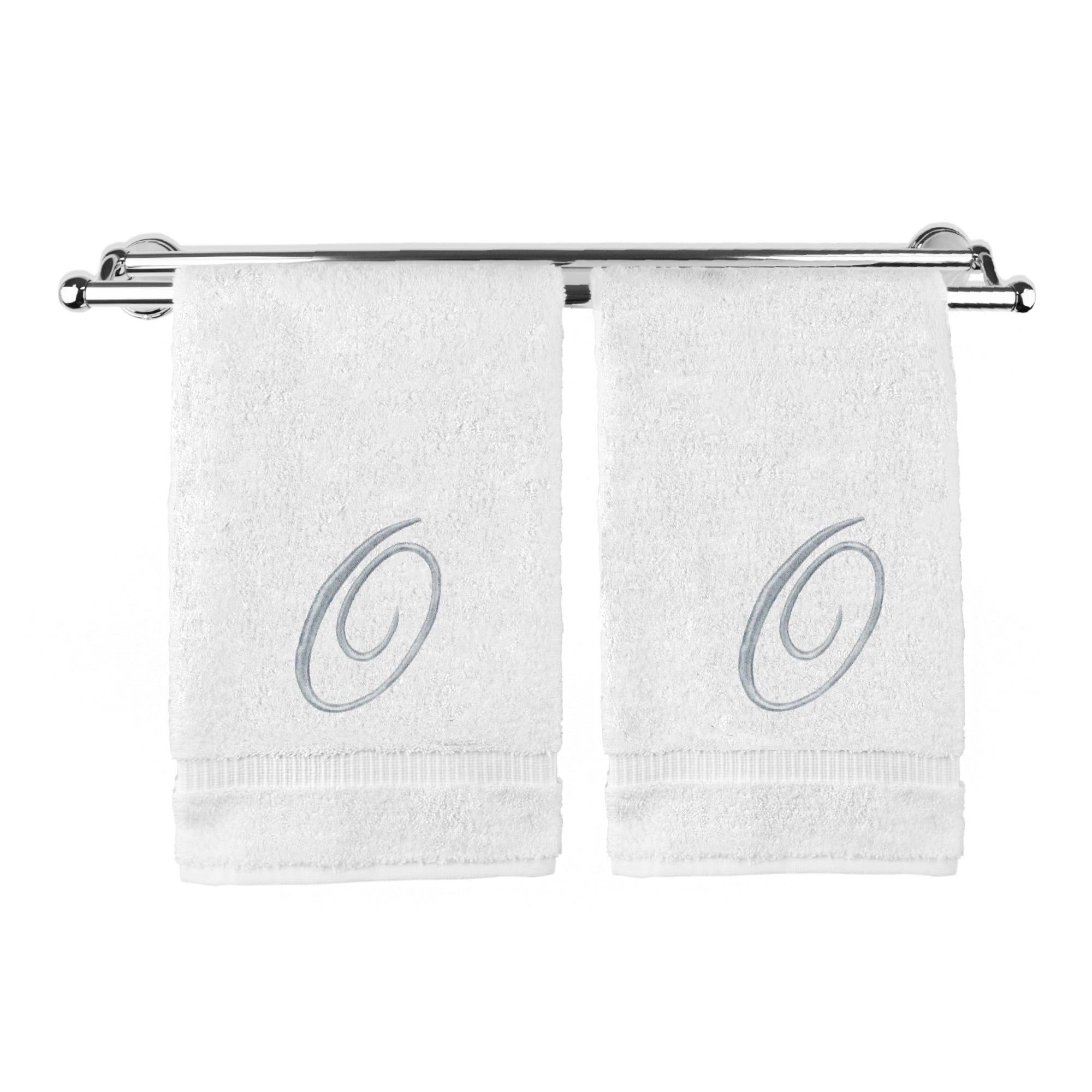 Embroidered Silver Thread Modern Monogram Choose from 100% Turkish Cotton or Made in USA Personalized Towels Luxury Spa Quality Monogrammed Hand Towels Set of 2