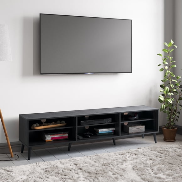 CorLiving Cole Modern Engineered Wood TV Stand with Open Shelves for Most TVs up to 85", Dark Grey