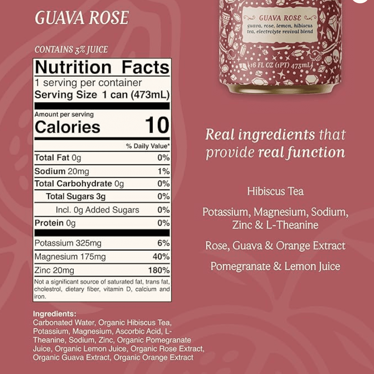 Corpse Reviver Guava Rose Electrolyte Hydration Drink – Sparkling Water, Non-Alcoholic, 16 fl oz Cans, Single